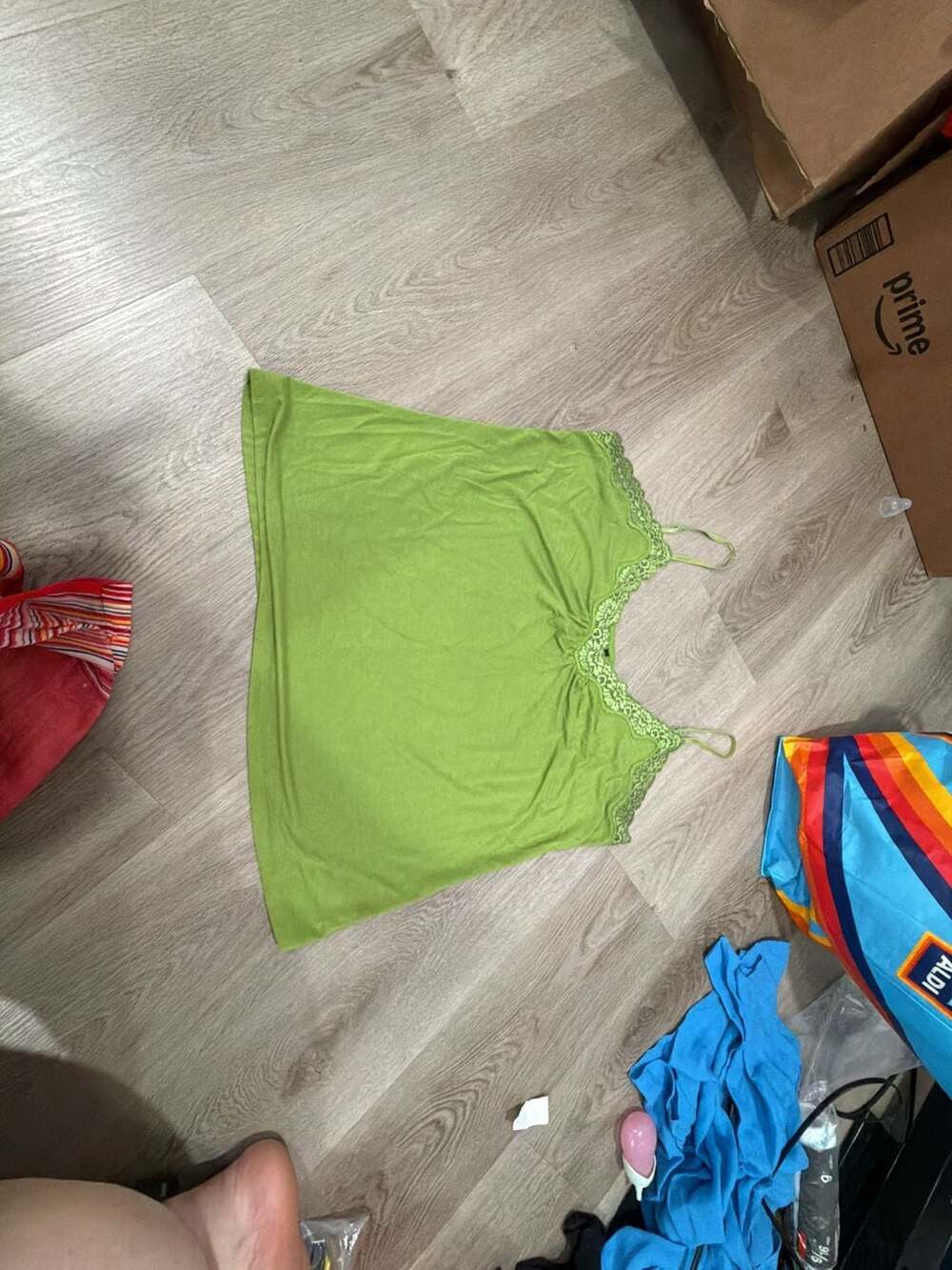 Apostrophe Stretch Lace Trim Camisole Top Size XL/EG Green